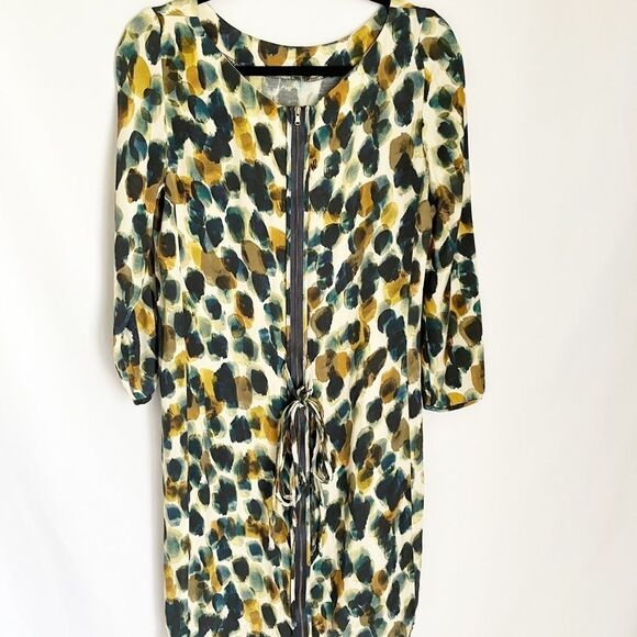 🟢Zara Printed Dot 3/4 Sleeve Shift Back Zip Dress S - Picture 6 of 10